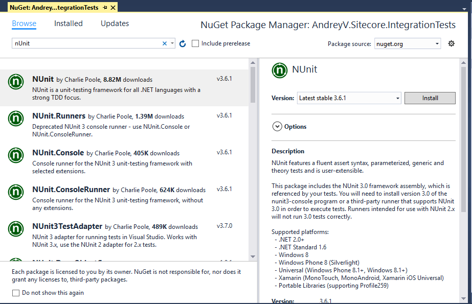 Add NUnit Via NuGet